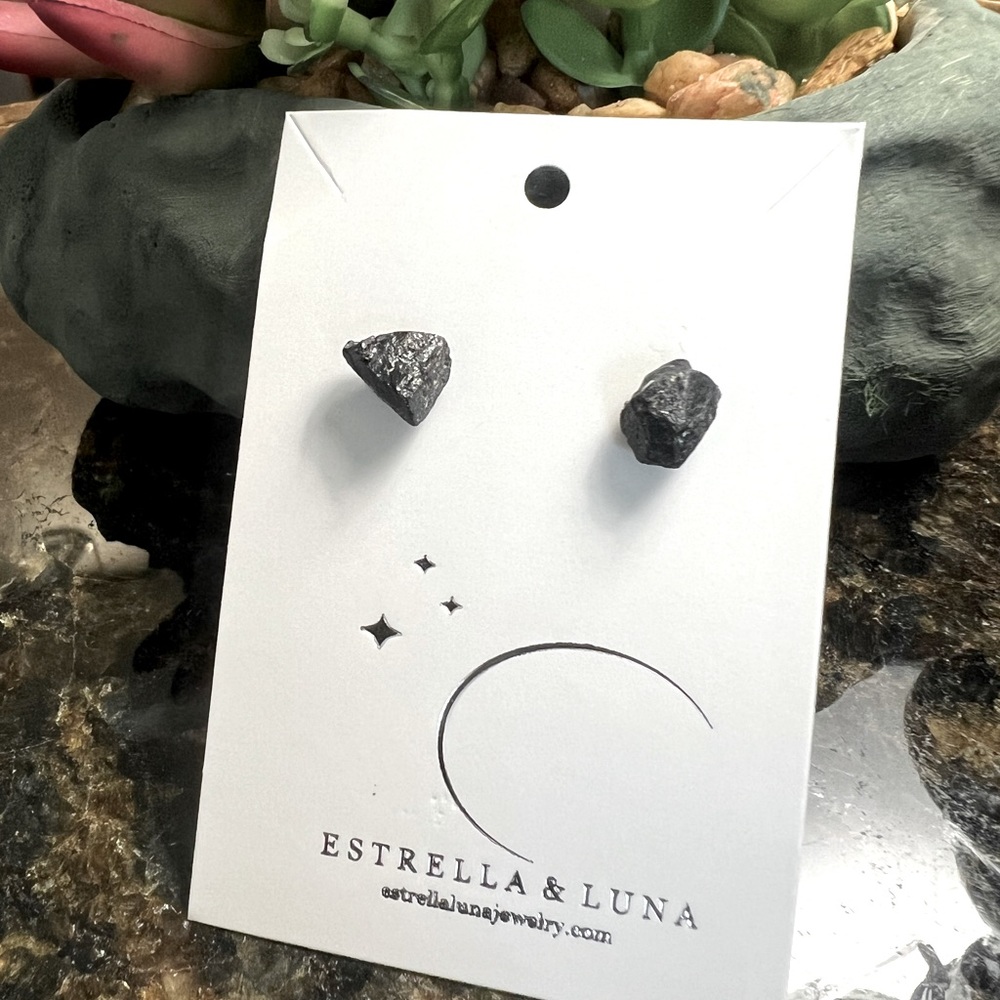 RAW BLACK TOURMALINE GEMSTONE EARRINGS